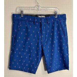 TEE TIME Performance Golf Shorts Mens 32 Stretch Blue Golfer Print 9" Pockets